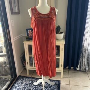 Embroidered Orange Sleeveless Dress